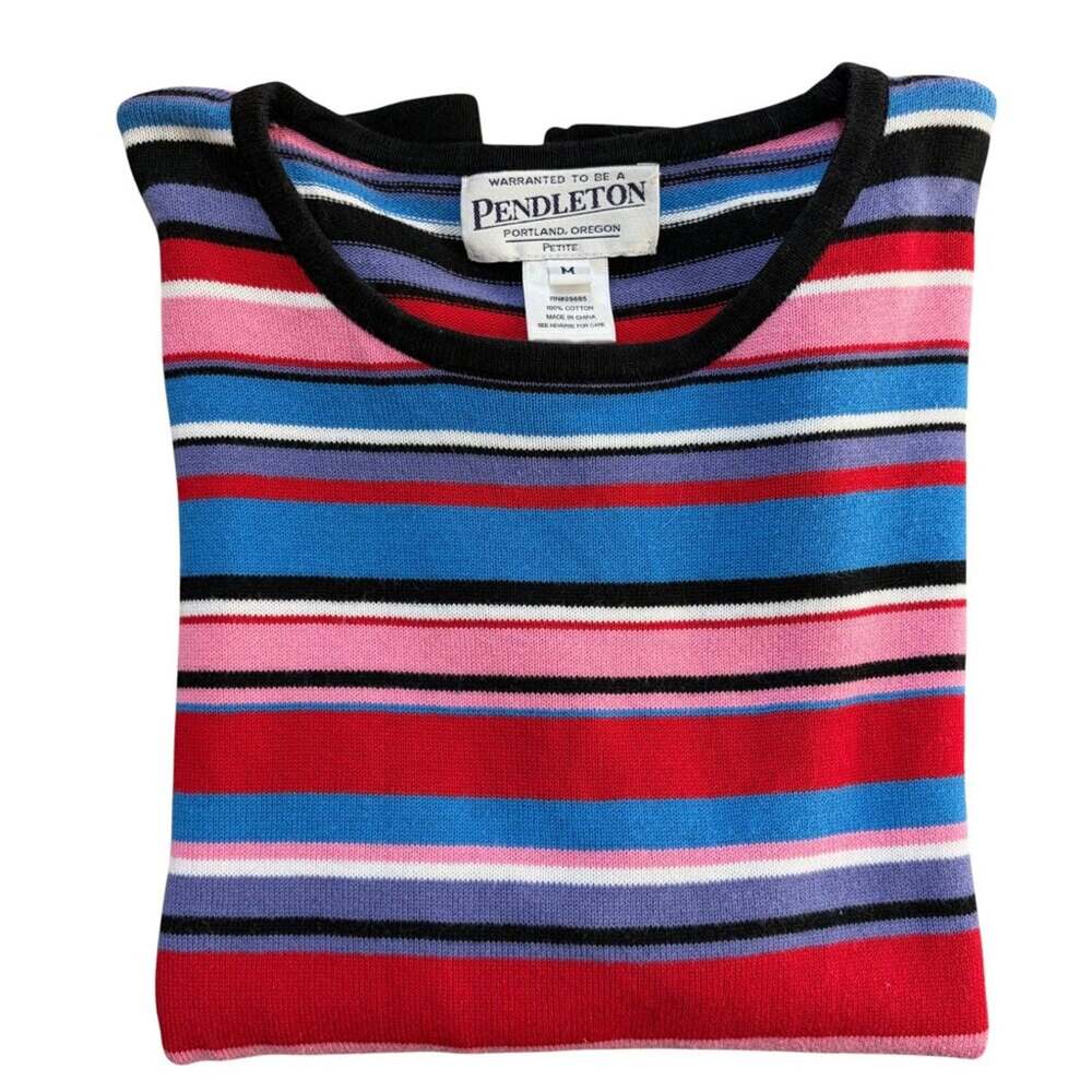 Pendleton Vintage 100% Cotton Striped Short Sleeve Sweater - Size Medium Petite